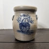 Image 1 : Rowe Pottery Works 1993 Handmade Crock or Jar Ft. Painted Basket Image~ Standing About 7 Inches Tall