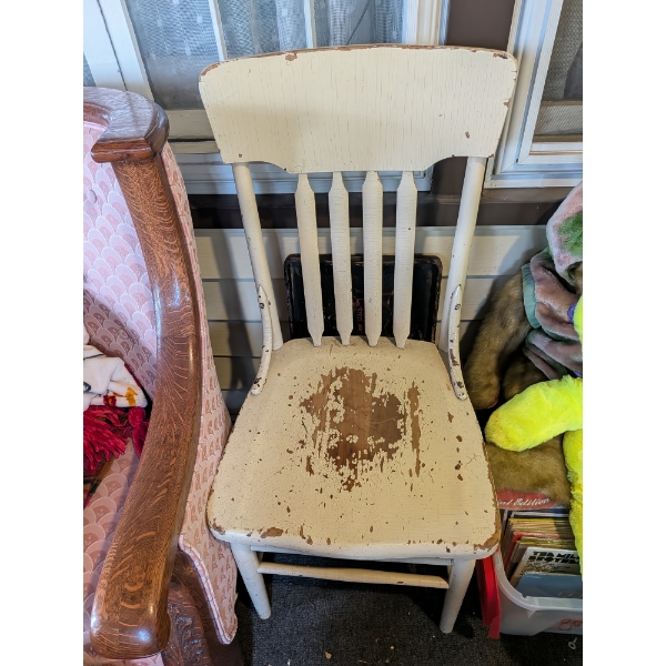 Off White Antique Wood Chair 17"x37"