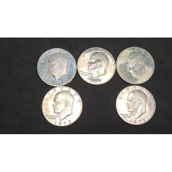 (3) 1971-S Eisenhower 40% Silver Dollars & (2) 1973-S 40% Silver Dollars - Face Value: $5.00