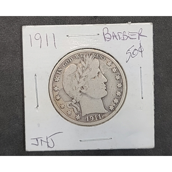 United States 1911 90% Silver Barber Half Dollar 
