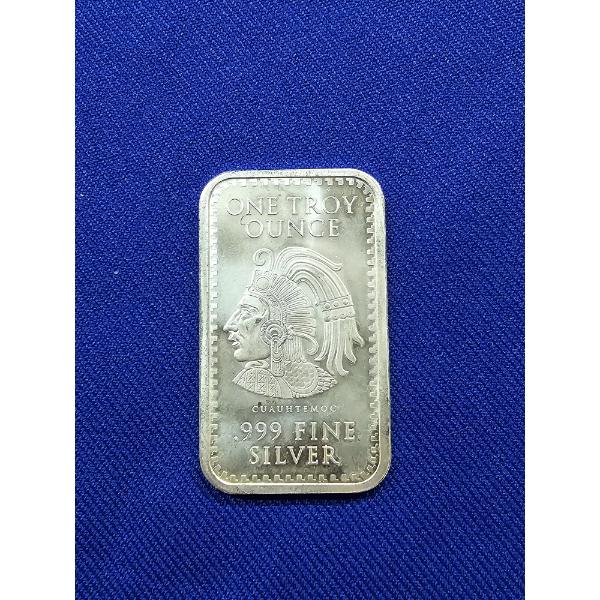 1 oz .999 Fine Silver Bar - ft. Aztec Calendar and Cuauhtemoc
