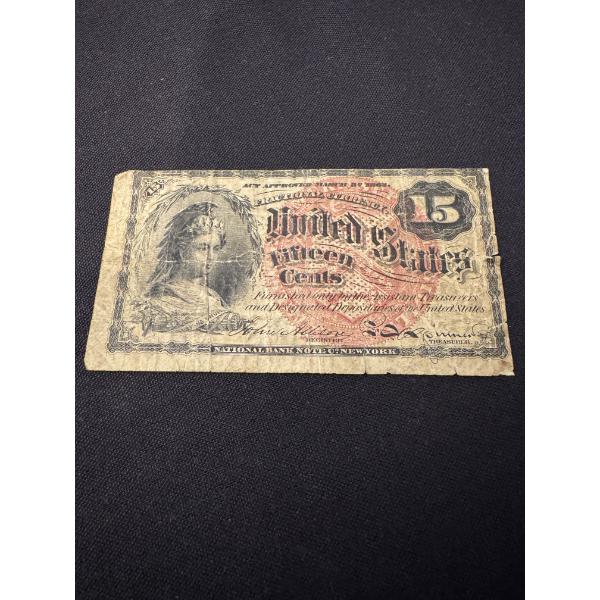 1863 United States 15 Cent Fractional Currency - Authentic & Good Condition