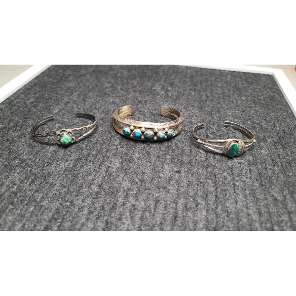 (3) Bangle Bracelets With Turquoise Colored Stones
