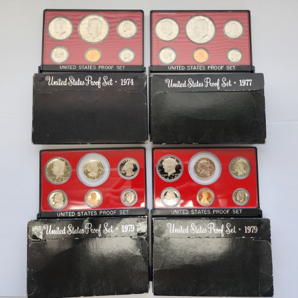Four United States Mint Proof Sets: 1974, 1977, 1979, 1979