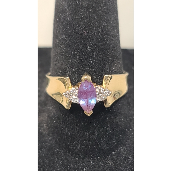 Vintage Style 10K Yellow Gold Women's Marquise-Cut Tanzanite & Diamond Ring - Size 6 - Weight: 3.7g