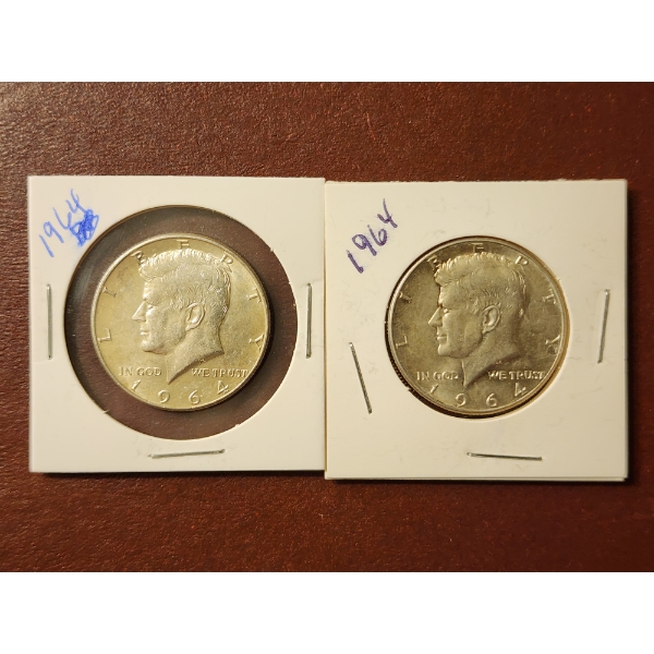 TWO STUNNING 1964 United States 90% Silver Kennedy Half Dollars W/ Great Shine & In Great Condition!