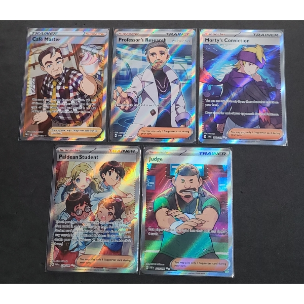 5 Full Art Pokémon Trainer/ Supporter Holo Cards - Cafe Master, Professor Turo & More