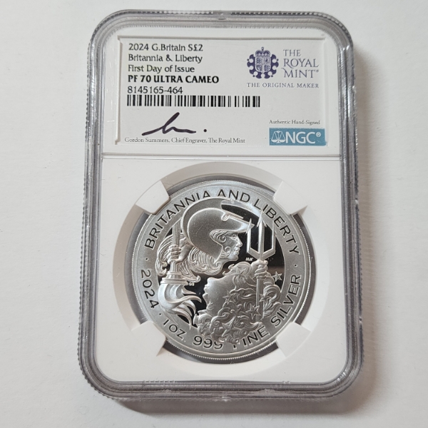 NGC PF70 ULTRA CAMEO 2024 G. Britain Britannia & Liberty FDOI 1 oz .999 Fine Silver Coin 