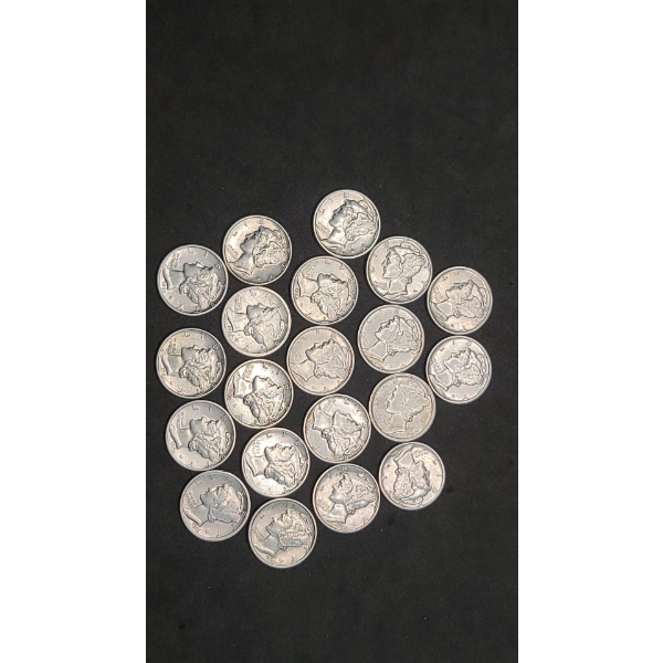 Assorted Years/Mint Marks 90% Silver Mercury Dimes - Face Value: $2.20