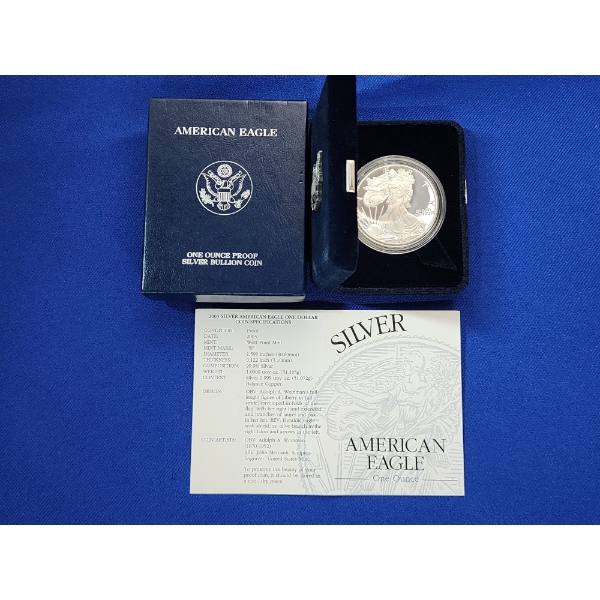 2003-W American Eagle Proof - 1 Ounce .999 Fine Silver - With Box & CoA