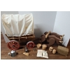 Image 1 : Old West Covered Wooden Wagon Model With Bulls & Miniature Accessories 