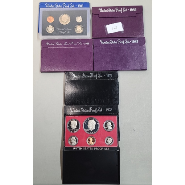 1977, 1978, 1983, 1985, 1987, 1988 United States Proof Sets