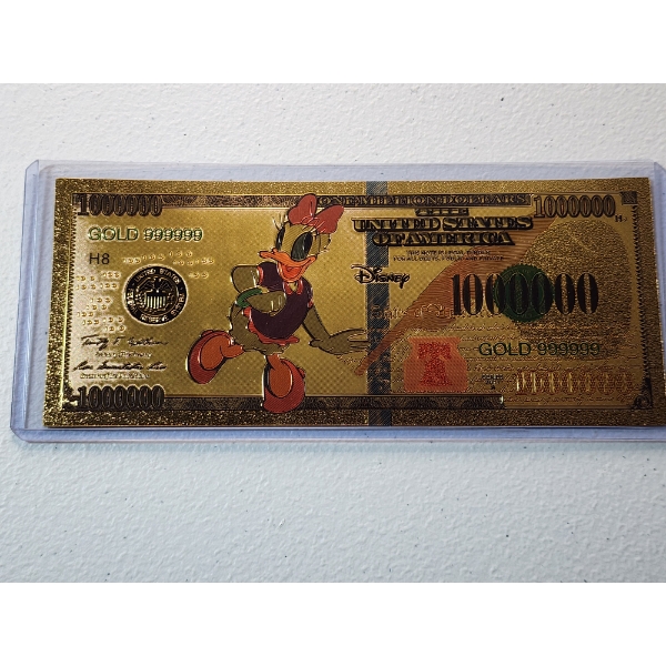 Rare Disney Daisy Duck Gold Foil .999999 - 24K Gold Note In Protective Holder - Mint Condition