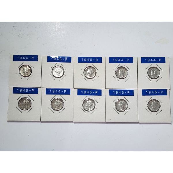 x10 Assorted Years 90% Silver Mercury Dimes FV: $1.00