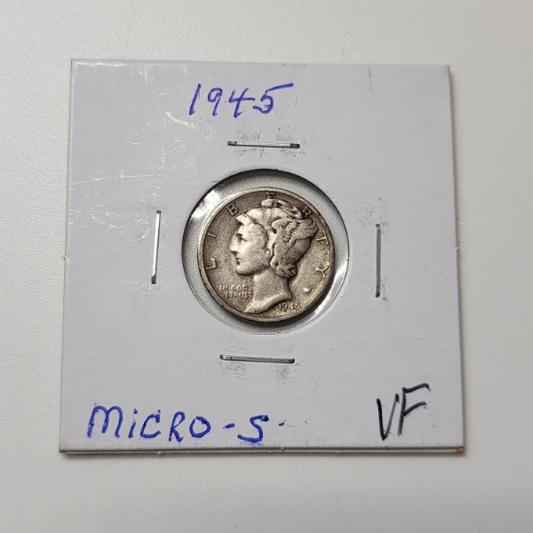 United States 1945 Silver Mercury Dime "Micro-S" VF - 90% Silver Coin 