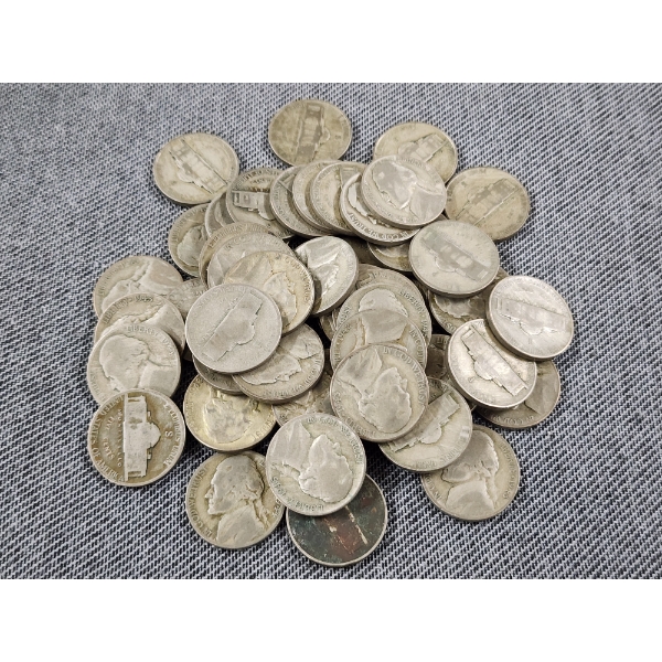 Lot of 50 Assorted Silver Wartime Nickels - $2.50 Face Value