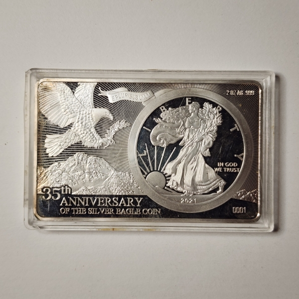2 Troy Ounces .999 Fine Silver 35th Anniversary of Silver Eagle Coin With 2021 American Silver Eagle