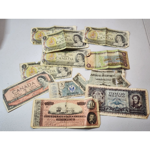 Lot of Vintage World Paper Money: Confederate States America, Canada, Military Payment, & More!