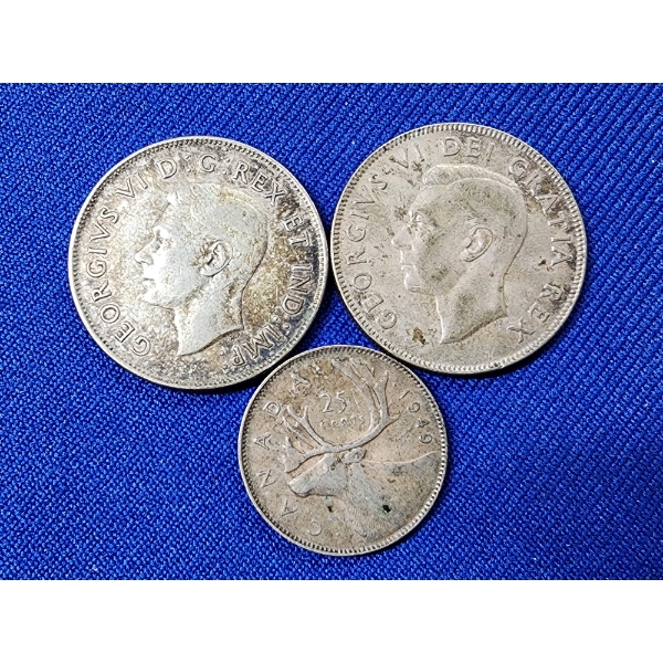Lot of 3 Silver Canadian Silver Coins: 50 Cent & 25 Cent ASW: 0.75 oz