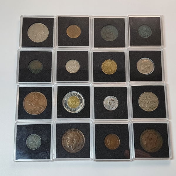 16 Assorted World Foreign Coins In Plastic Holders