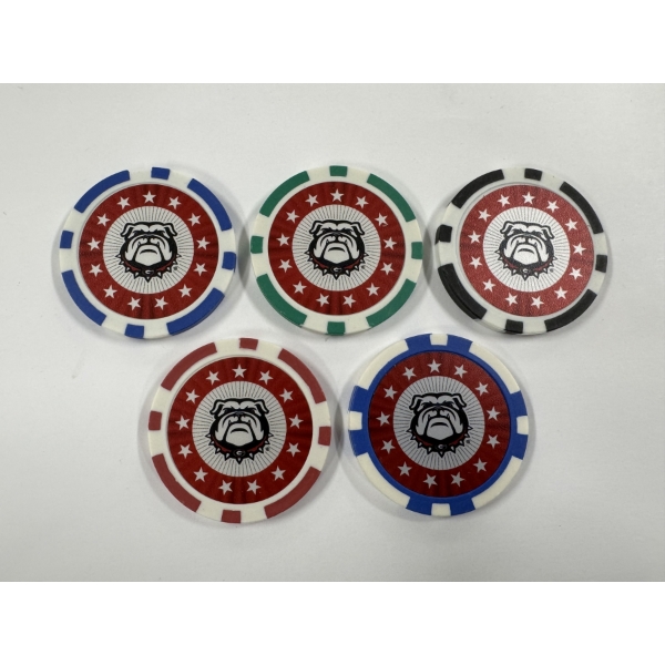 5 - RARE University of Georgia Bulldogs Bulldogs Clay Poker Chips - Mint Condition - Complete Set