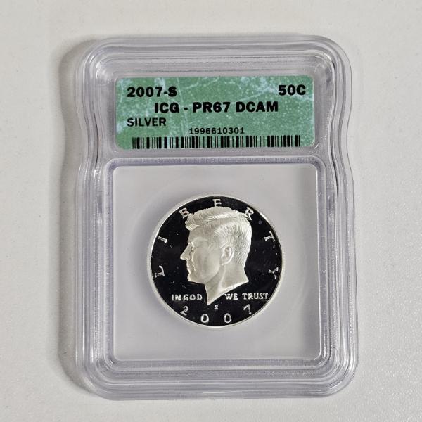 ICG-graded 2007-S 90% Silver Kennedy Half Dollar in PR67 DCAM