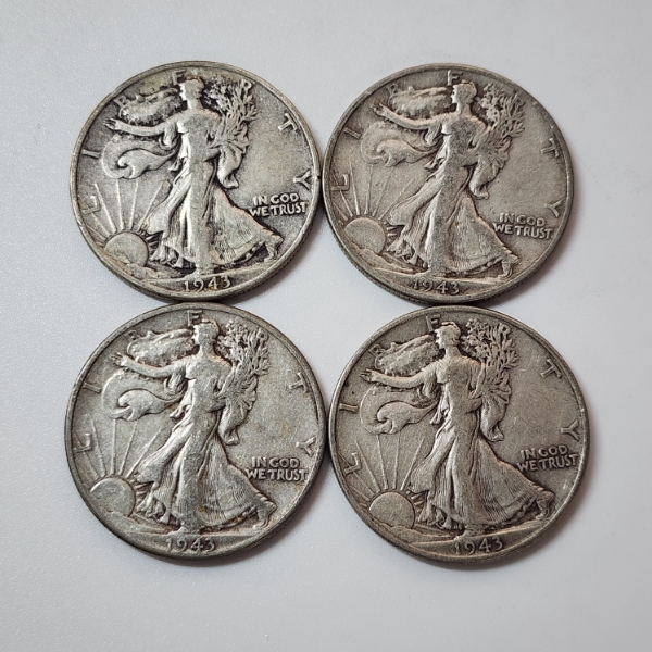 Four Assorted United States 90% Silver Walking Liberty Half Dollars - Face Value: $2.00