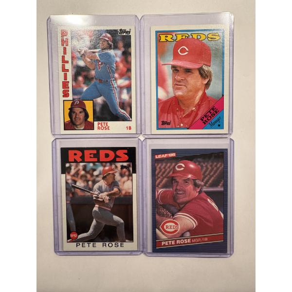 4 - Vintage Pete Rose Baseball Cards In Protective Holders - All Mint Condition - Harder To Find 