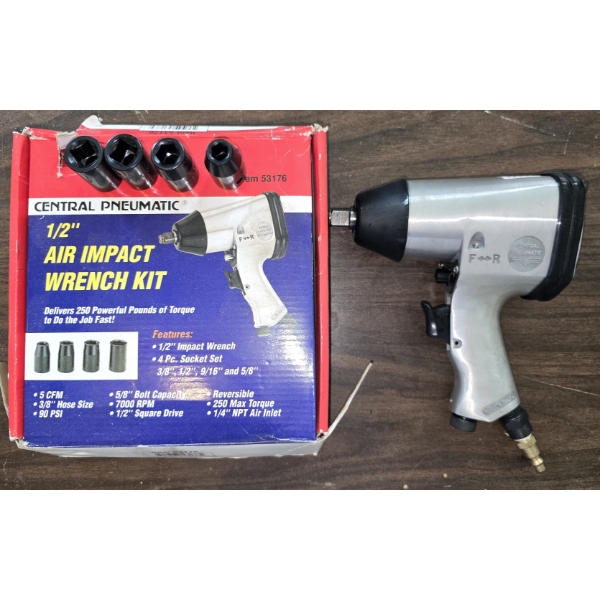 1/2" Central Pneumatic Air Impact Wrench Kit with 4 Sockets