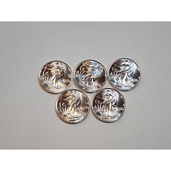 (5) Walking Liberty 1/10 Ounce Silver Rounds - 1/2 Ounce Silver Total!