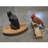 Image 1 : Magestic Hand Carved Eagle On Wood Base And Pretty Carved Cardinal On Branch
