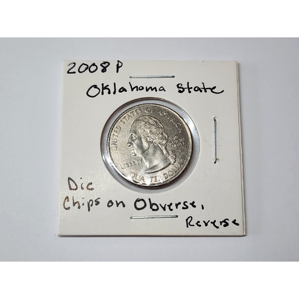 2008 Oklahoma State Quarter - Die Chips on Obverse, Reverse