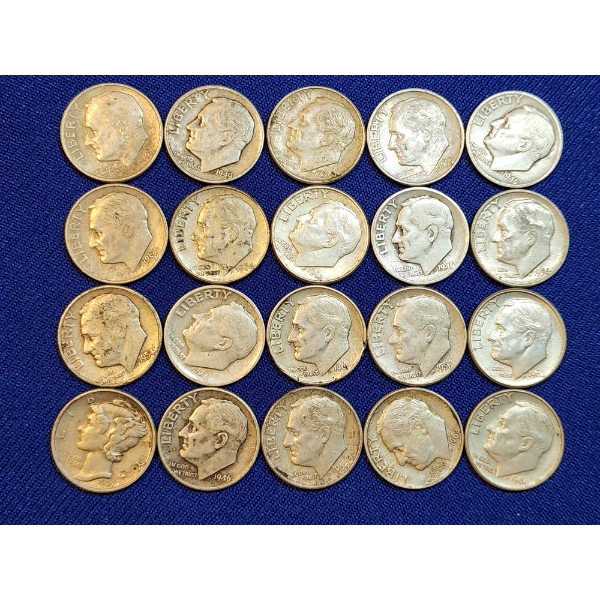 Assorted 90% Silver Roosevelt and Mercury Dimes - Face Value $2.00