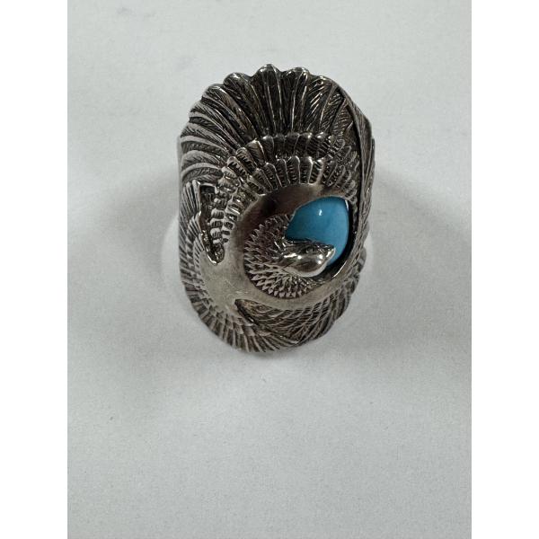 Beautiful Sterling Silver Ring Eagle Ring With Turquoise - Marked 925 - Weighs 13.1 Grams