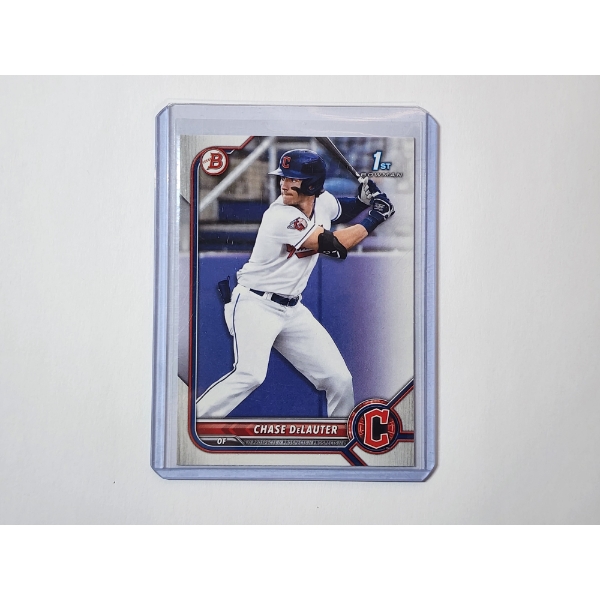 Topps 2022 Chase DeLauter 1st Bowman BD-49 Baseball Card - In Protective Holder 