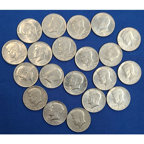 Assorted Years Kennedy Half Dollars - Face Value : $10.00