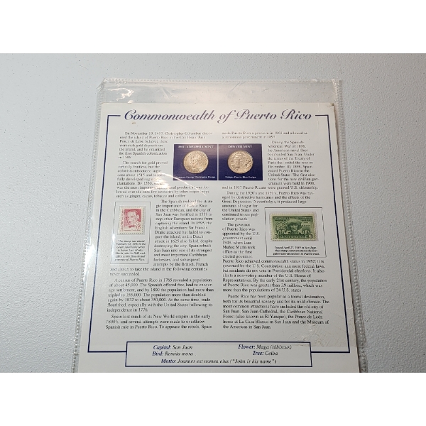 Commonwealth of Puerto Rico Postal Commemorative Stamps and BU Quarters Collection Set