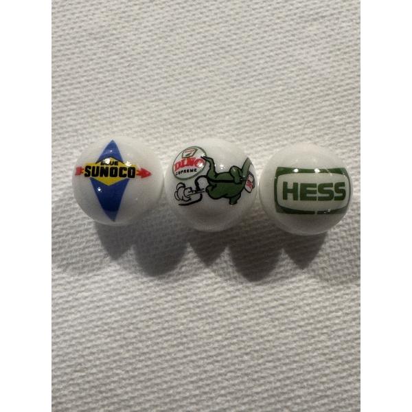 3- Gasoline & Oil One Inch Glass Shooter Marbles - Sunoco, Dino & Hess