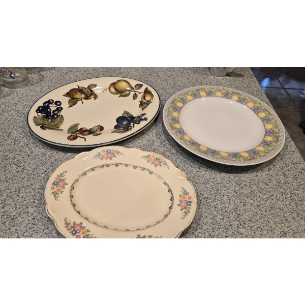 4 Pieces - 3 Medium Round & 1 Very Large Porcelain 22" by 14 1/2" Server  Condition Exc