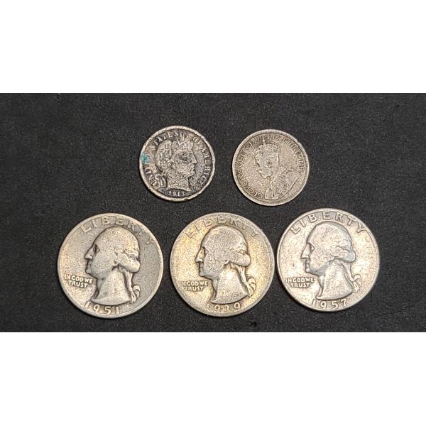 Assorted 90% Silver U.S Coins & 1918 Canadian 10 Cent .925 Silver Coin -U.S Face Value: $0.85