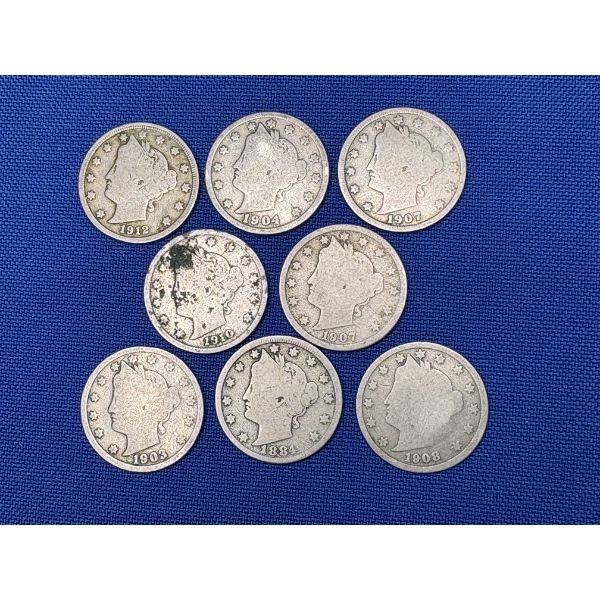 Lot of 8 United States V Nickles, Various Years, FV $.40
