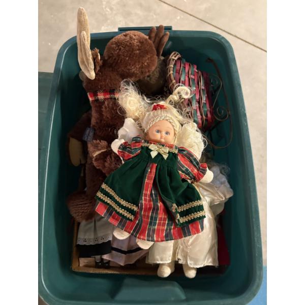 *Pick Up At Mantua Home-No Shipping Available*  Christmas Decor in Green Storage Bin - Holiday Doll 