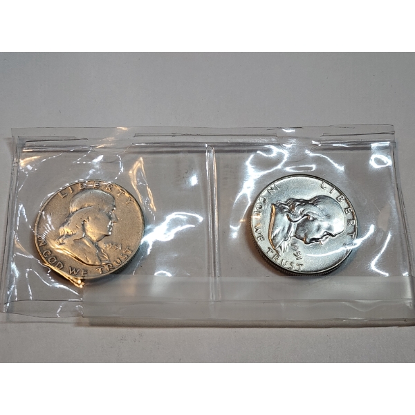 (2) 1951 90% Silver Franklin Half Dollars
