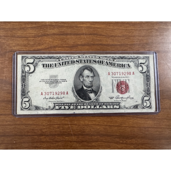 1953 United States Lincoln $5.00 Bill With RED SEAL - Incredible Bill