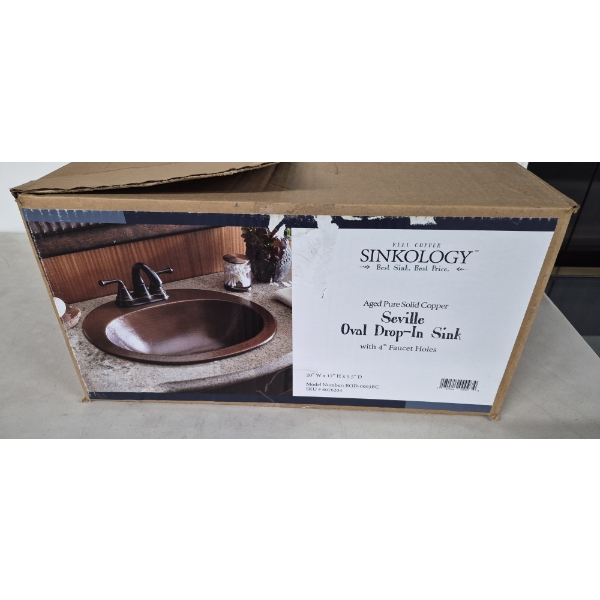 BRAND NEW - Hammered Copper Drop In Oval Vanity Sink - Sinkology "SEVILLE"  20" x 17" - In Box