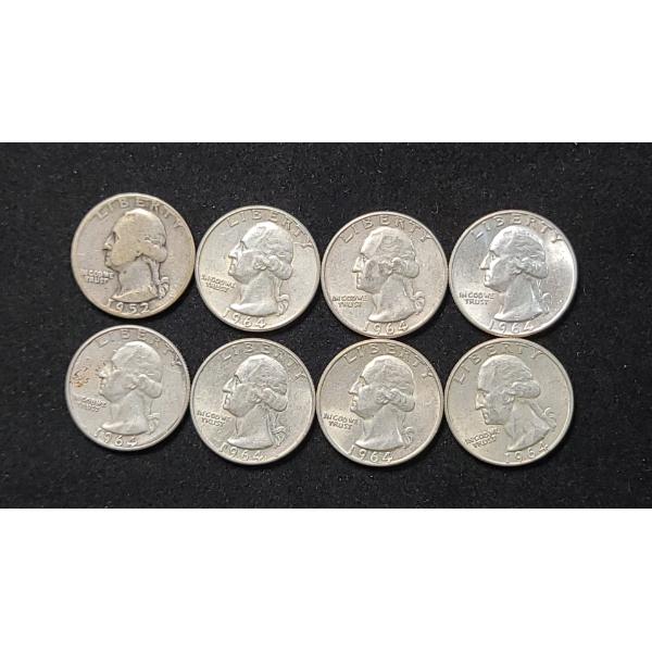 Assorted Years/Mint Marks 90% Silver Washington Quarters - Face Value: $2.00