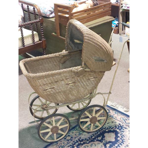 Antique Wicker Baby Carriage - Full Size
