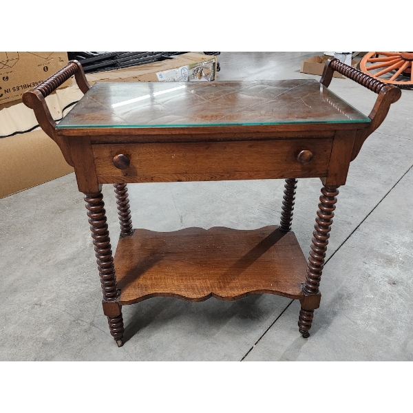 Beautiful Antique Tea Cart on Wheels with Assorted Stainless-Steel Utensils 30x32in