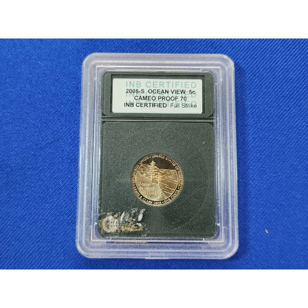 INB Certified 2005-S Ocean View Jefferson Gold-Plated Nickel - Cameo Proof 70