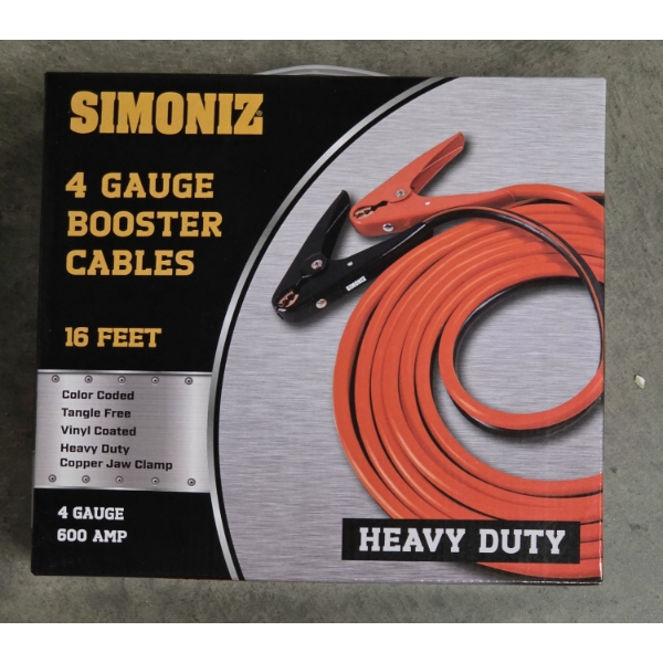 New Heavy Duty 4 Gauge 600 Amp 16 Foot Simoniz Booster Cables 